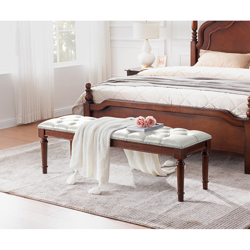 Banc long en cuir blanc pour chambre à coucher et entrée de style moderne, H 17,72 po x l 55,12 po x P 15,75 po, Blanc