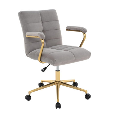 Kundra Home Office Desk Chair, Upholstered Adjustable Swivel Task Chair Gaming Chair With Wheels, For Study Living Room Vanity