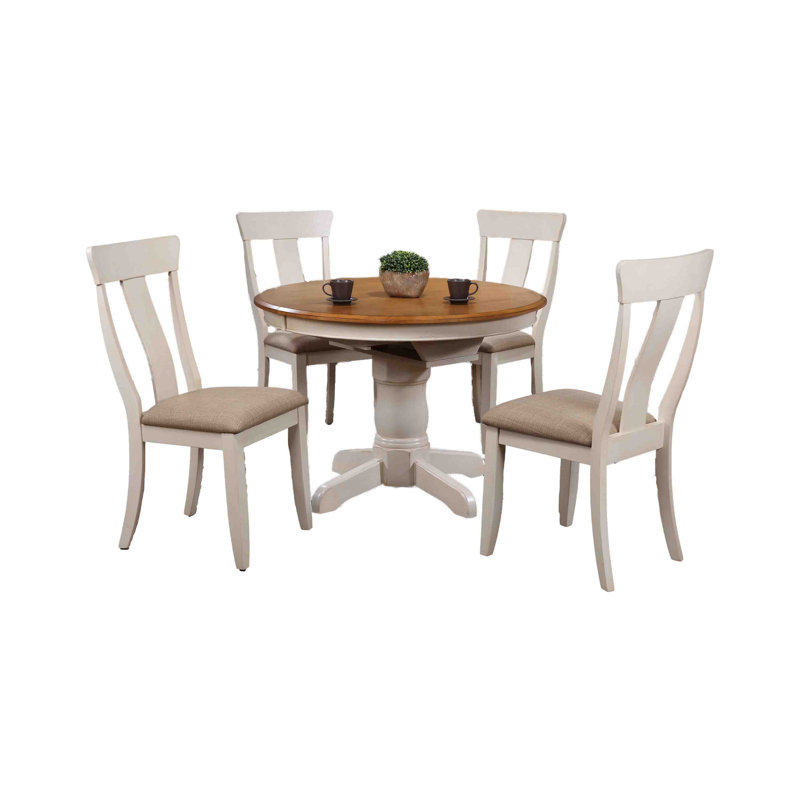 Airyck 6 - Person Solid Wood Top Pedestal Dining Set, Caramel, Biscotti