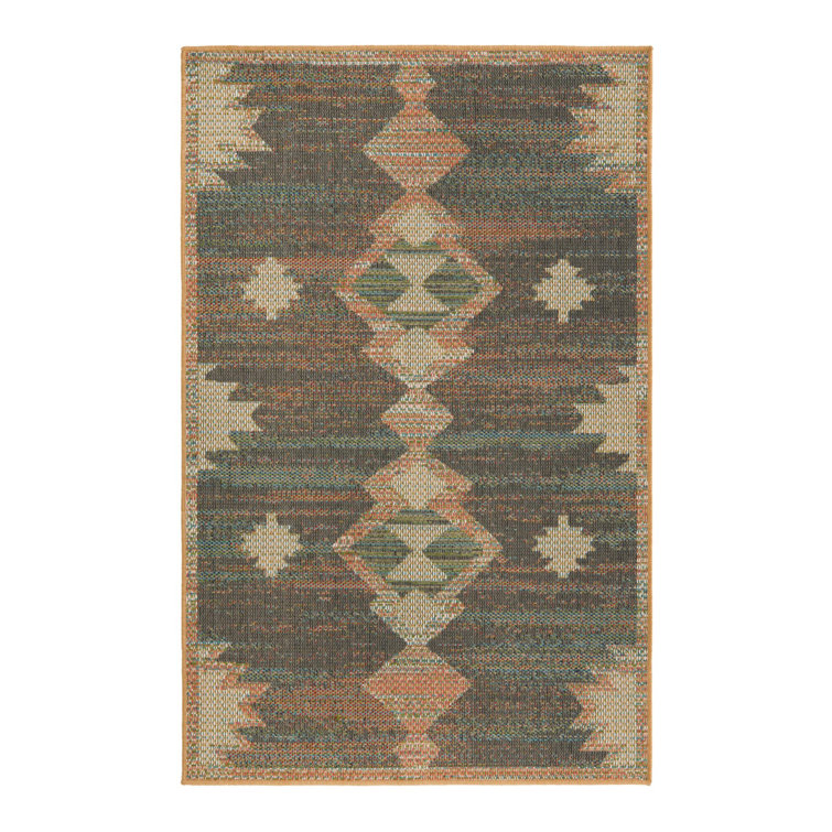 Barnesville Geometric Machine Made Power Loom Polypropylene Indoor / Outdoor Area Rug in Multi/Blue/Brown/Orange/Green