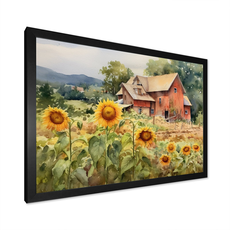 Tournesol doré à la ferme III - art mural floral, Cadre photo noir, H 30 po x l 40 po x P 1,5 po
