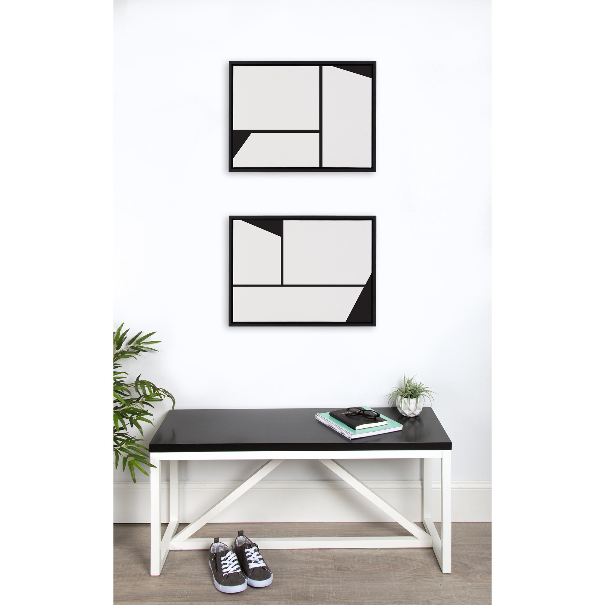 Bauhaus Sleek Abstract Art, 24" W x 18" H, Black Frame