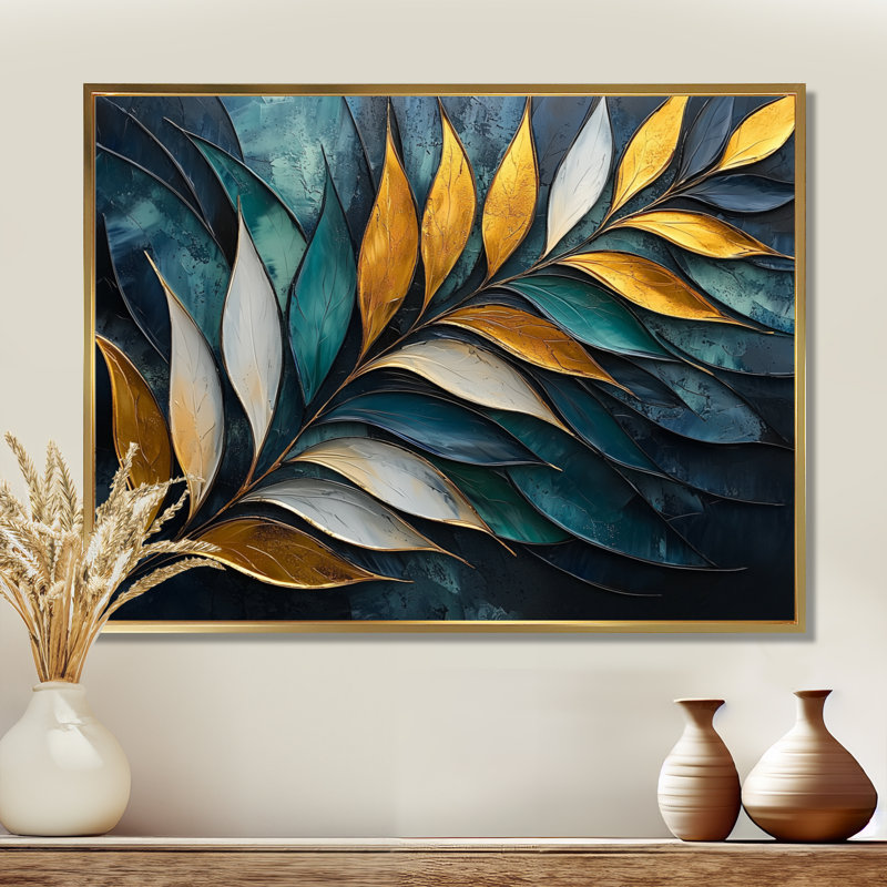 Emerald Stone Plams Leaves - palmiers et palmiers, art mural pour le salon, Impression encadrée flottante sans passe-partout
