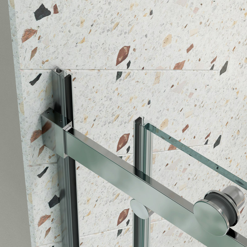 Porte de douche coulissante avec verre trempé 5/16 po - Quincaillerie de déshumidification pour salle de bain, Nickel brossé