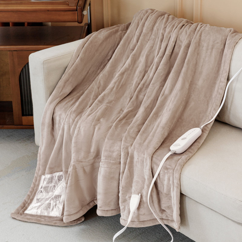 1-piece Microplush Heated Throw Blanket, Taupe