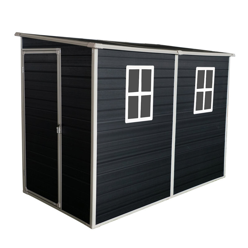 Remise d'extérieur 4 x 8 pi. Imperméable, verrouillable. -. Deux fenêtres, ventilation pour la cour, pelouse, patio - noir 8 x 4 pi en résine verrouillable, imperméable.
