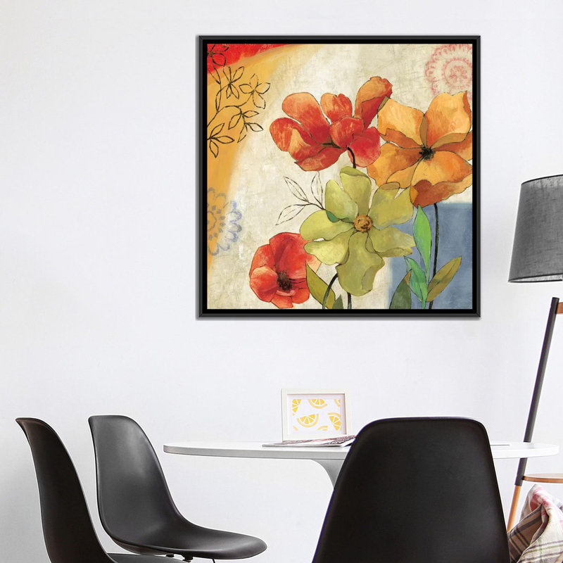 « mandarine rêves ii », reproduction sur toile, H 18 po x l 18 po x P 1,5 po, Toile avec cadre noir, Pas de tapis