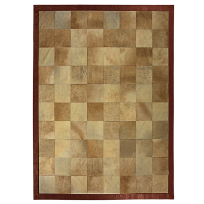 Tapis taupe / rouge en cuir fabriqué à la main Hypos