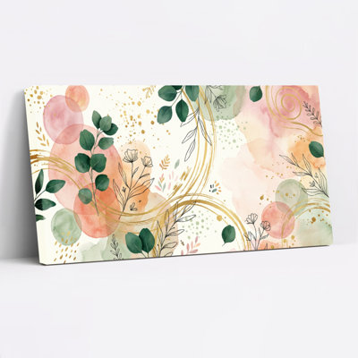 Watercolor Floral And Swirls Canvas Wrapped Wall Art Set Of 1