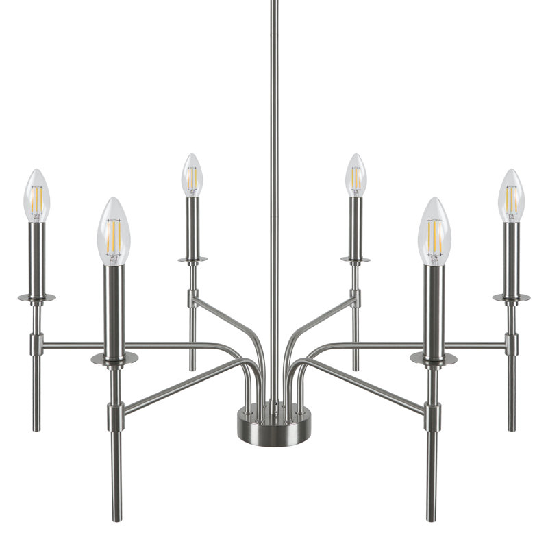 Arunvir 6-Light Dimmable Candle Style Chandelier, Brushed Nickel