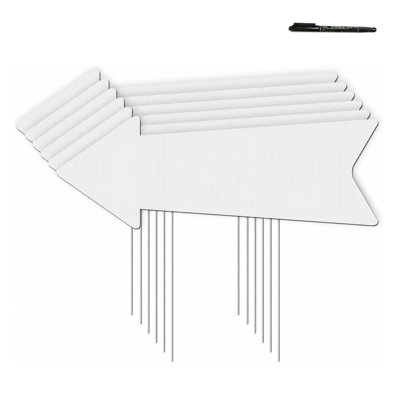 Lot de 6 panneaux fléchés vierges avec piquets, 40 x 13 cm, panneaux directionnels double face pour pelouse, mariage, anniversaire, vente-débarras, événement extérieur