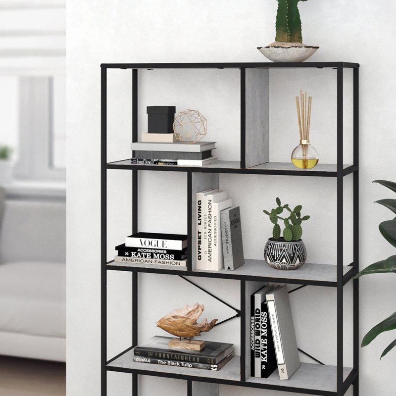 Lizette 80cm W Metal Standard Bookcase, Concrete, 4
