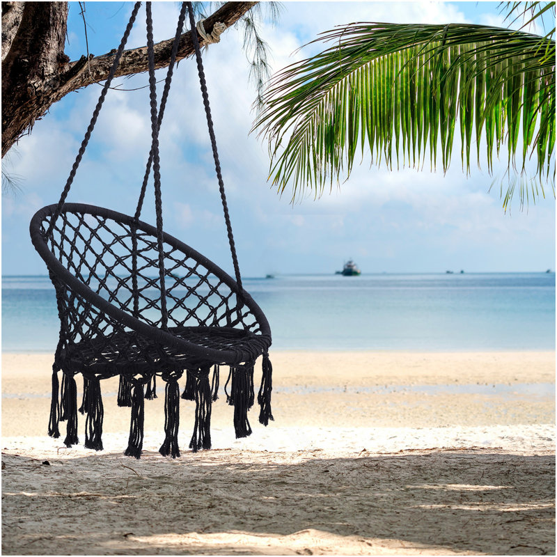 Black Swing,Hammock Chair Macrame Swing,Max 330 Lbs Hanging Cotton Rope Hammock Swing Chair For Indoor And Outdoor