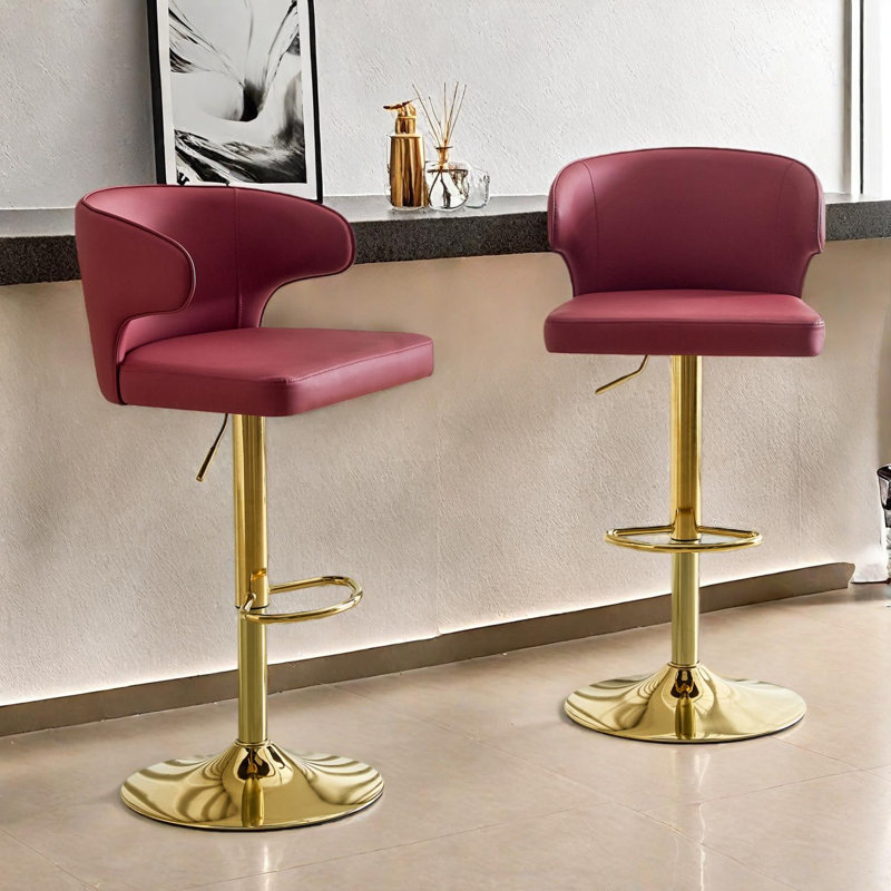 Chaise de bar rotative réglable moderne avec dossier et fonction pivotante, Rouge