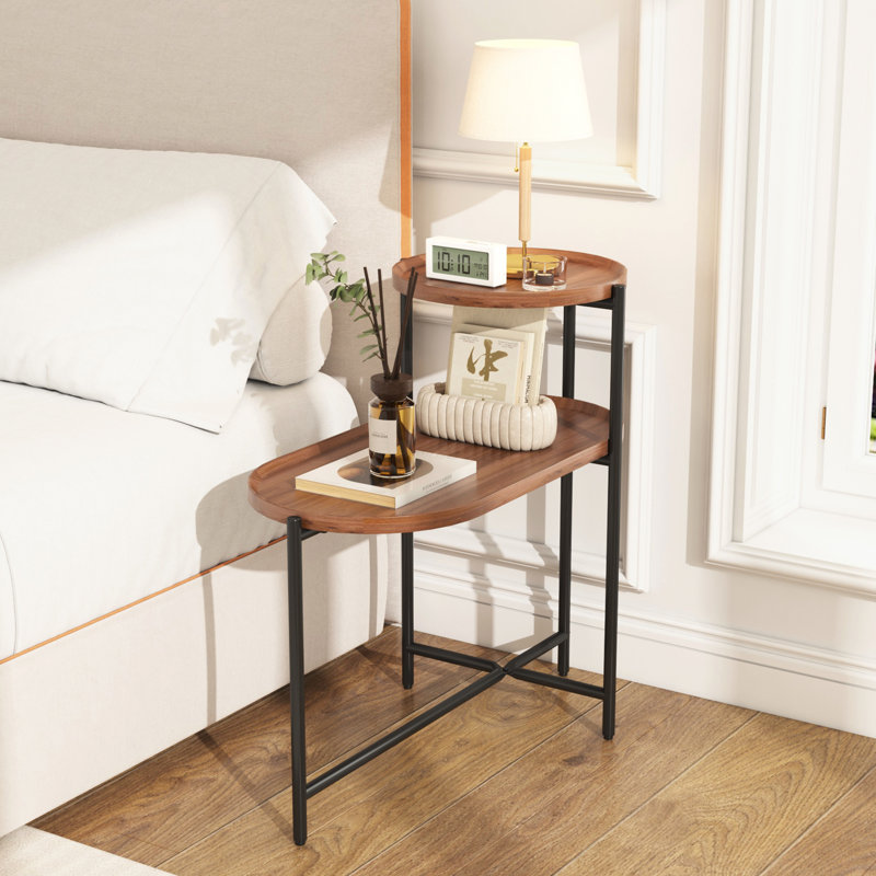 Table d'appoint moderne à 2 niveaux avec tablette de rangement en bois - Petit canapé, table de bout pour le salon