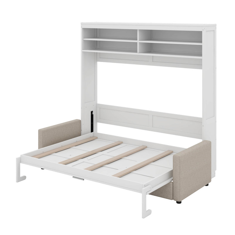 Queen Size Murphy Bed Wall Bed With Sofa, White