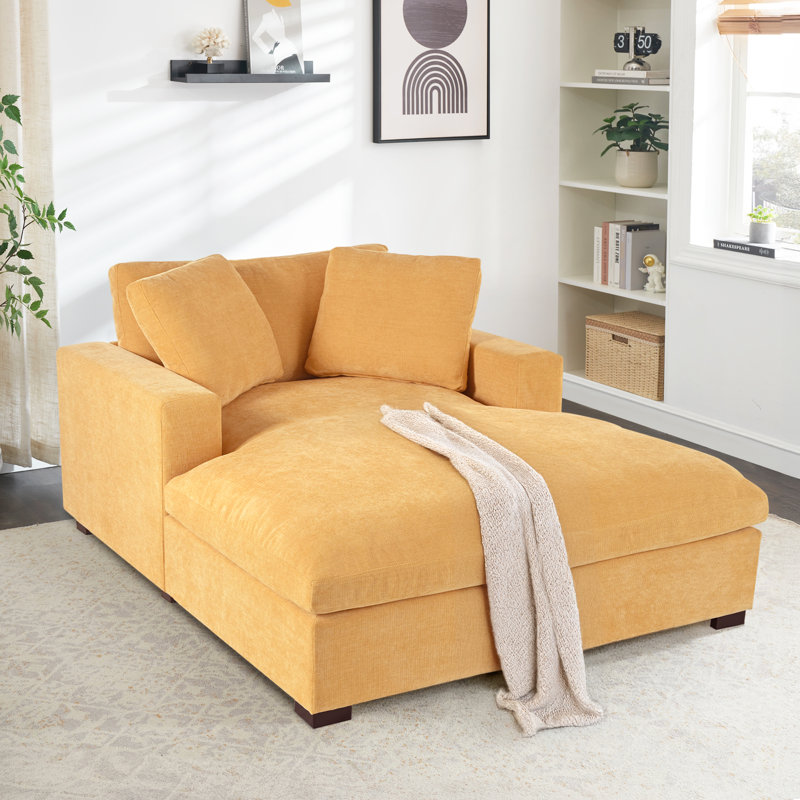 Chaise longue intérieure, canapé-lit rembourré avec coussins décoratifs et accoudoirs, canapé-lit pour le salon, Jaune