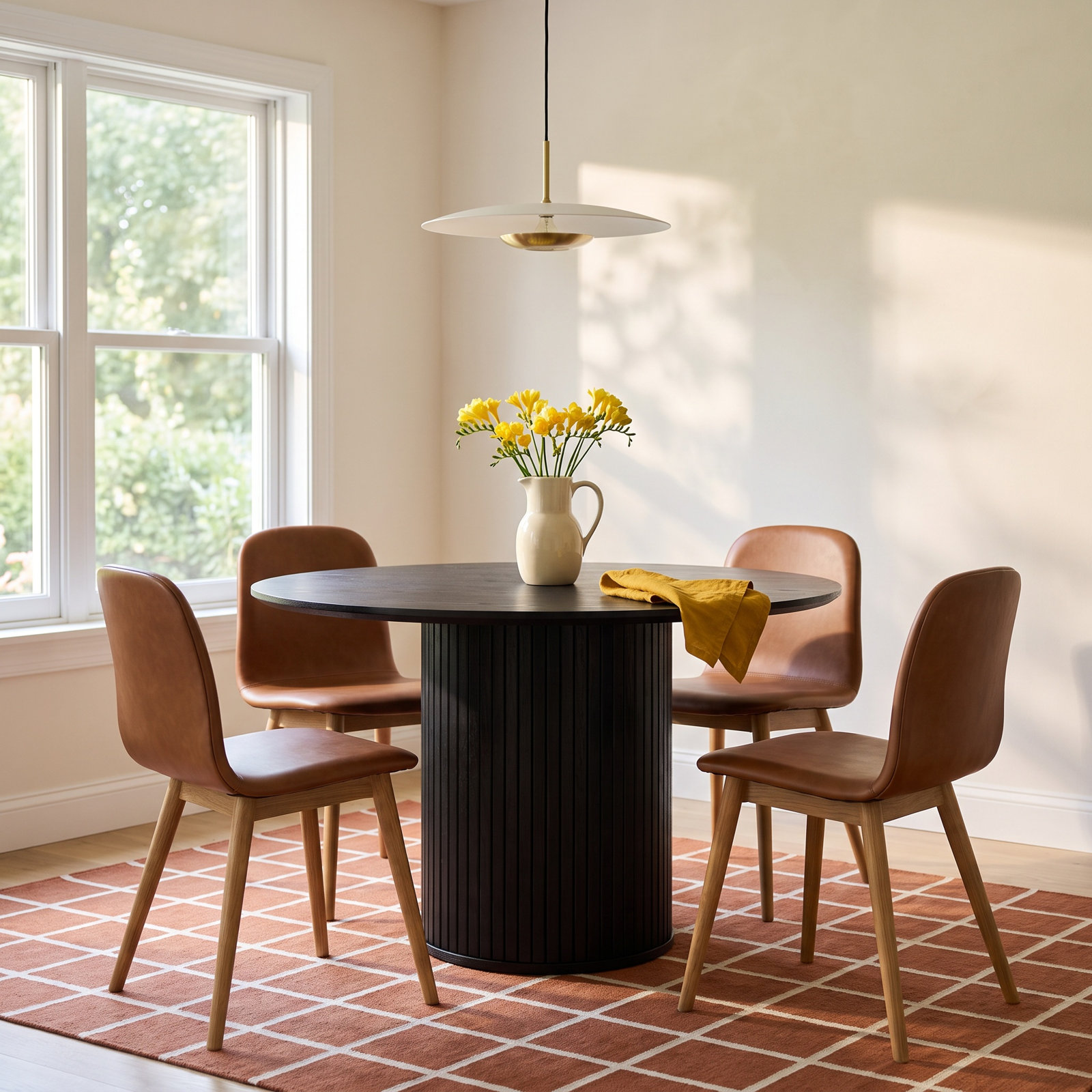 Iris 47" Pedestal Dining Table, Black Oak