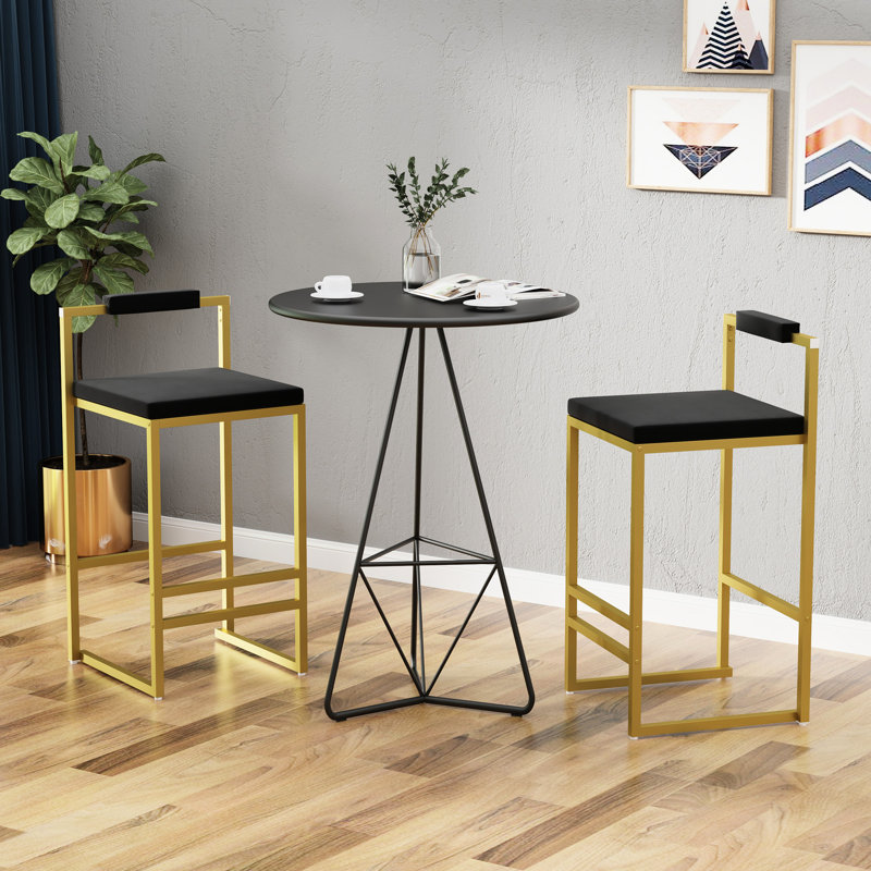 Ensemble de 2 tabourets de salle à manger rembourrés en velours de style moderne, base dorée, bas, avec assemblage rapide