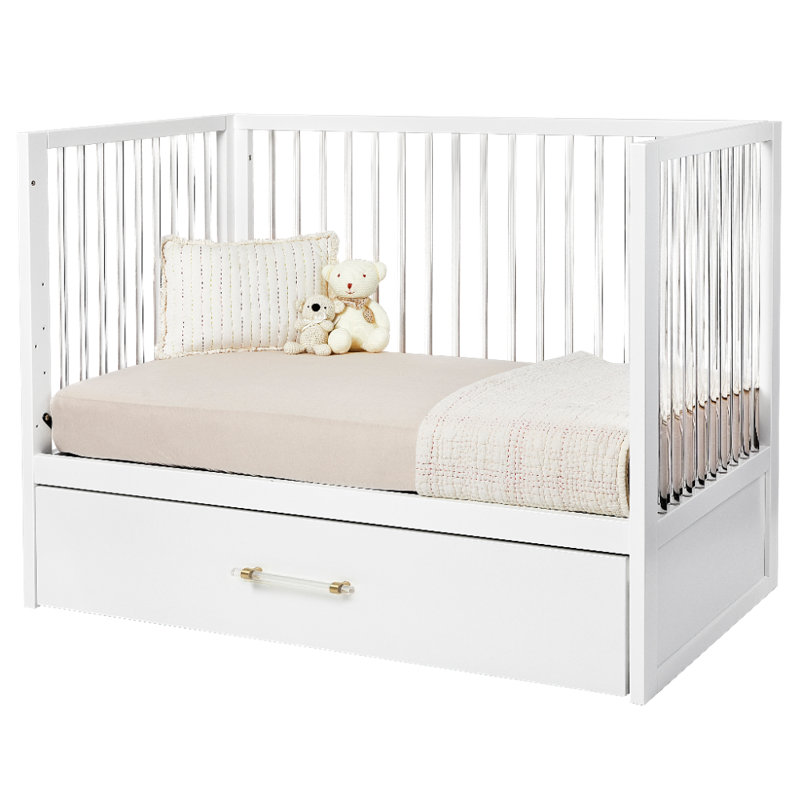HushCrib 3-in-1 Convertible Crib with Trundle, Toddler Bed, Daybed, White