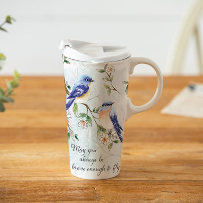 Bird Friends "May You Always Be Brave Enough To Fly" Ceramic Perfect Cup, 17oz, Gift Box
