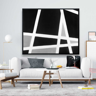 Lignes abstraites noires et blanches - Toile encadrée, décoration intérieure