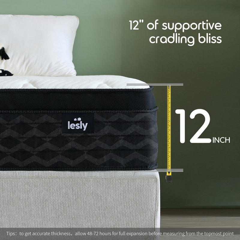 Cooling Gel Memory Foam Hybrid Mattress with Pocket Springs, Medium Firm Support, 12-Inch TwinXL, 12", Extra-Long Twin
