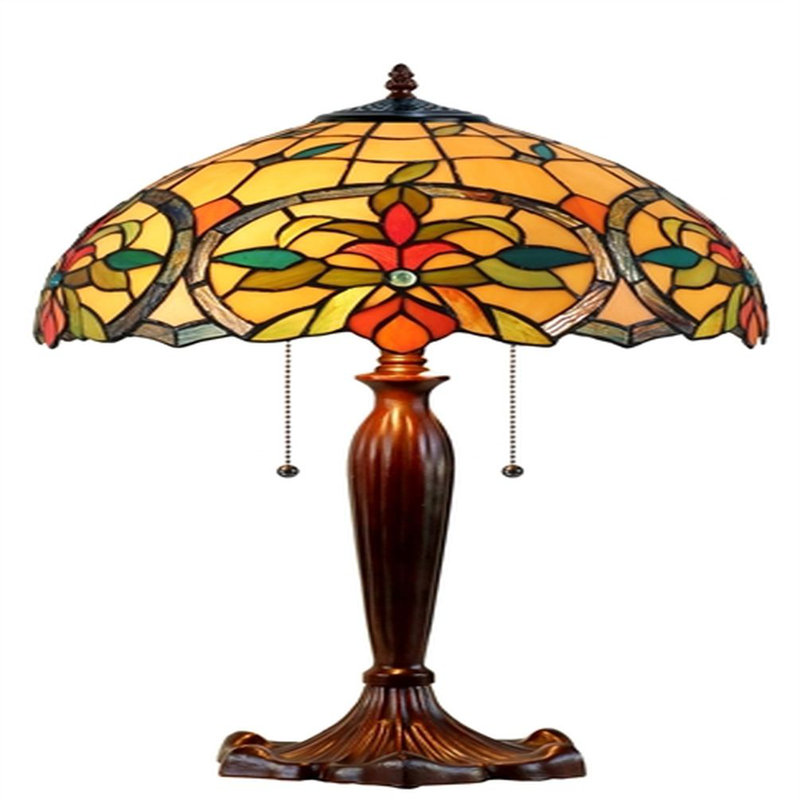 Lampe de table jaune avec fleurs style Tiffany