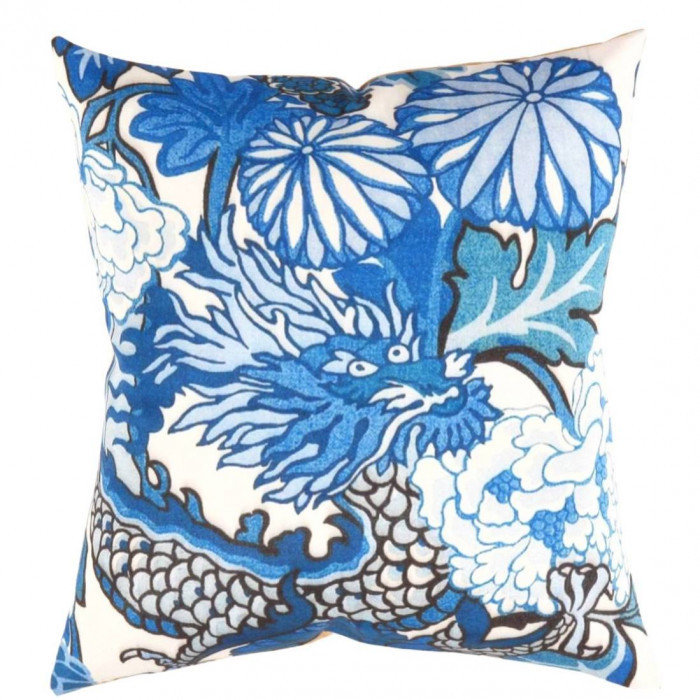 Square Pillow Cover & Insert, 24"H x 24"W, Malibu/White/Black/Blue