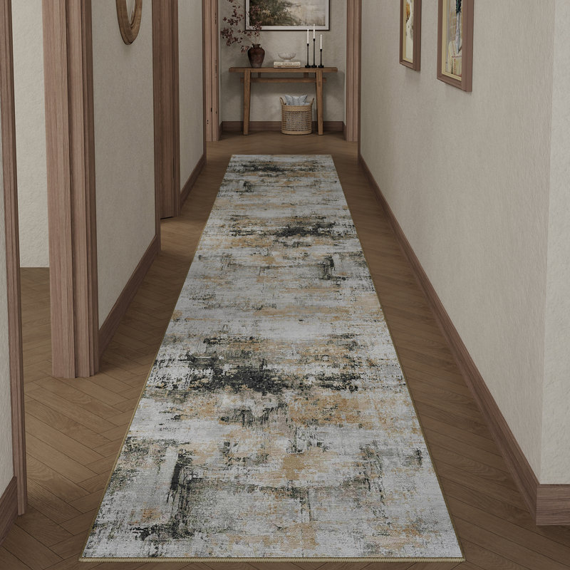 Elroy Modern Abstract Machine Washable Area Rug with Non-Slip Backing, Runner 2' x 8'