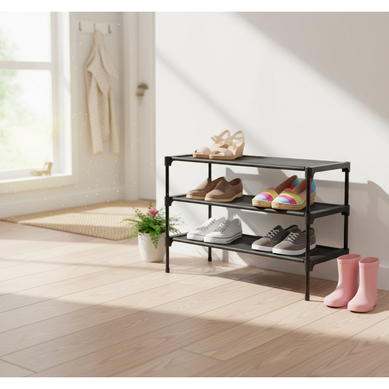 27.5" Wide 3-Tier Stackable Shoe Rack Shelf, Shoe Organizer for Closet Entryway Garage, Black