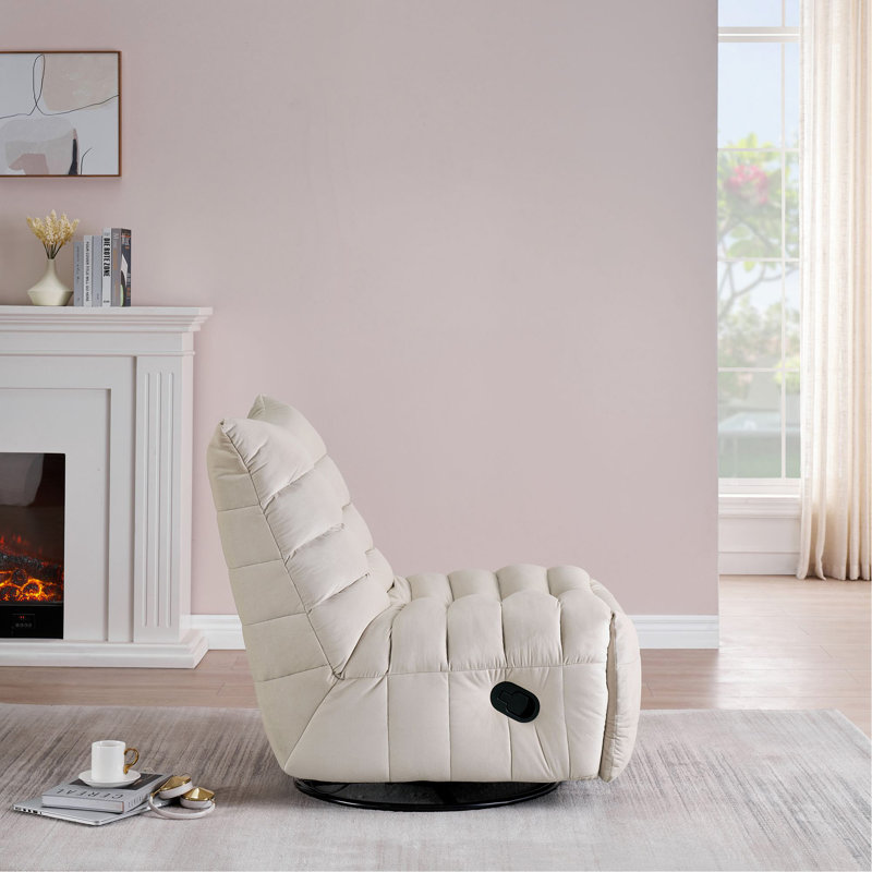 Lazy Chair, Rotatable Lounge with A Side Pocket, Leisure Upholstered Sofa Chair , Reading Chair, Beige