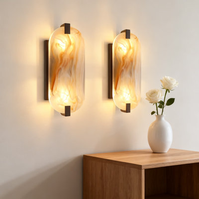 Ensemble de 2 appliques murales modernes, luminaire de salle de bain ovale en verre givré, finition bronze huilé, certifié UL pour la chambre à coucher, le couloir et le salon