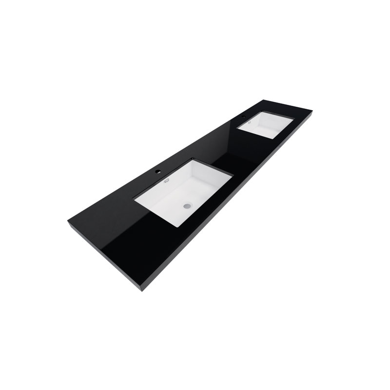 Comptoir de salle de bain noir 83,5 pouces avec double lavabo blanc