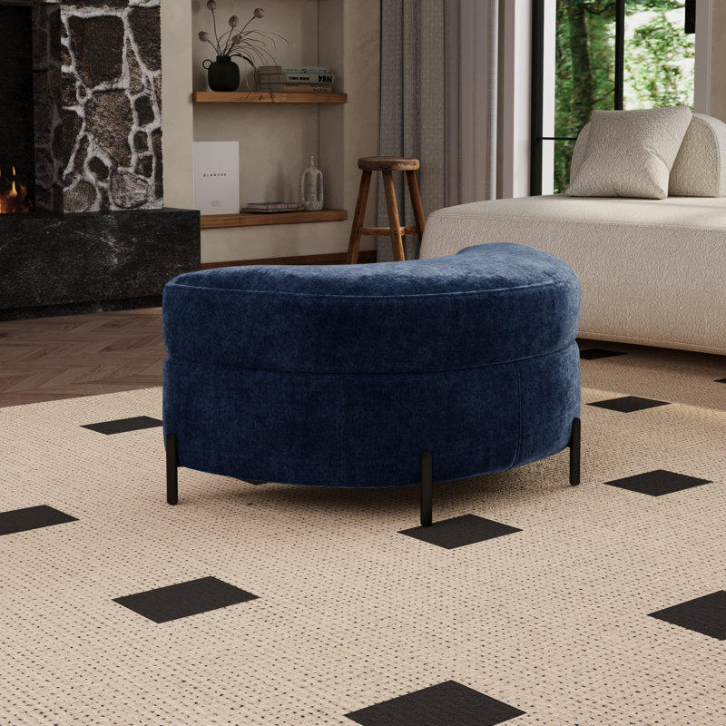 33.7" W Upholstered Storage Ottoman With Reversible Top, Navy
