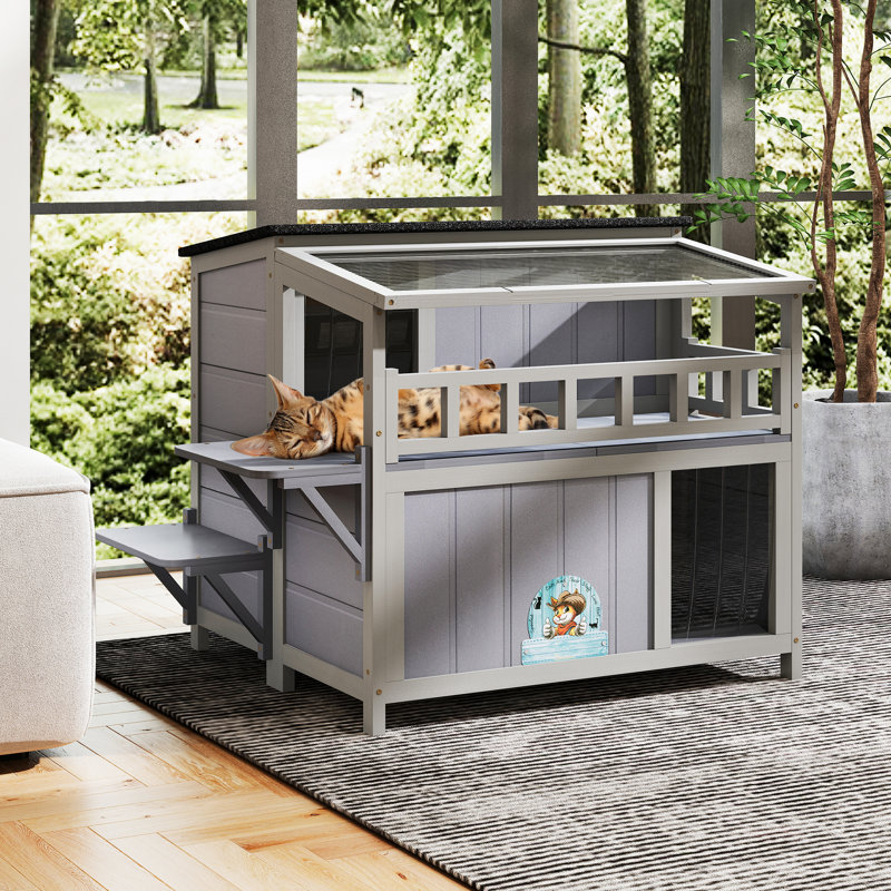 Abri d'extérieur pour chat 2 étages, pour petits animaux, résistant aux intempéries, gris