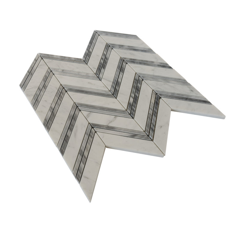 11" X 11.8" Herringbone Marble Polished Tile, Gray/White