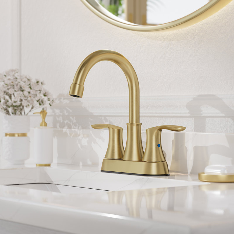NO 2-handle Bathroom Faucet with Drain Assembly, Brushed Gold
