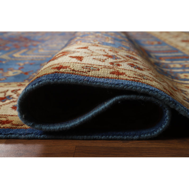 Blue Geometric Oushak Indian Area Rug 9x12