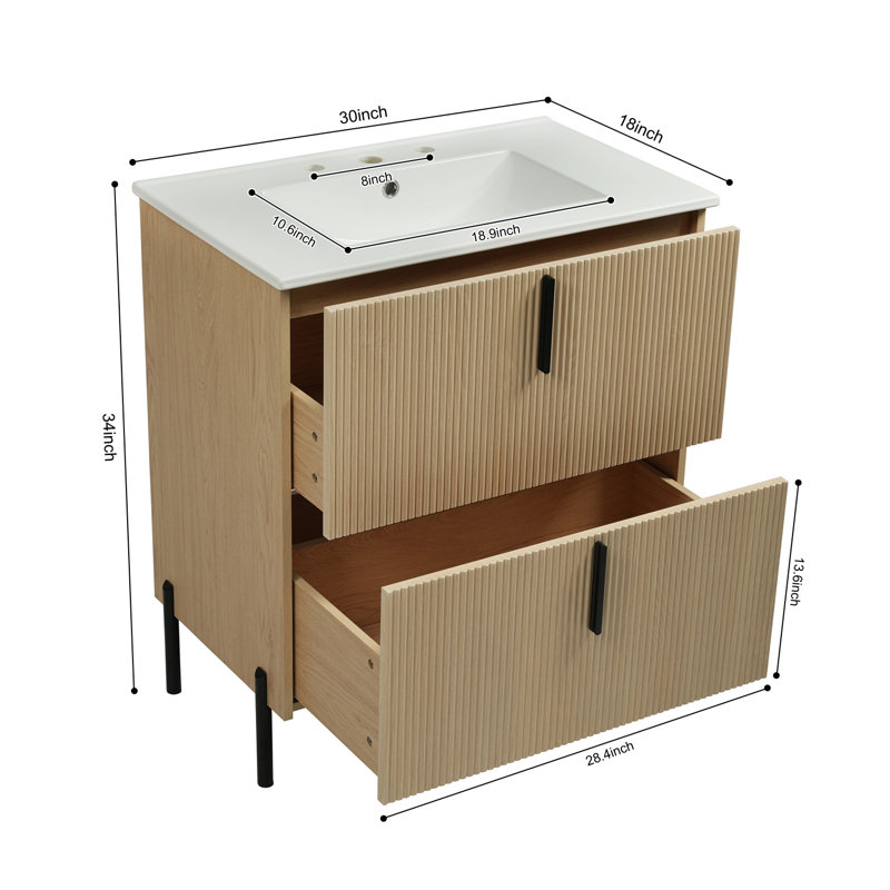 Meuble-lavabo 30 po avec évier en céramique, Naturel