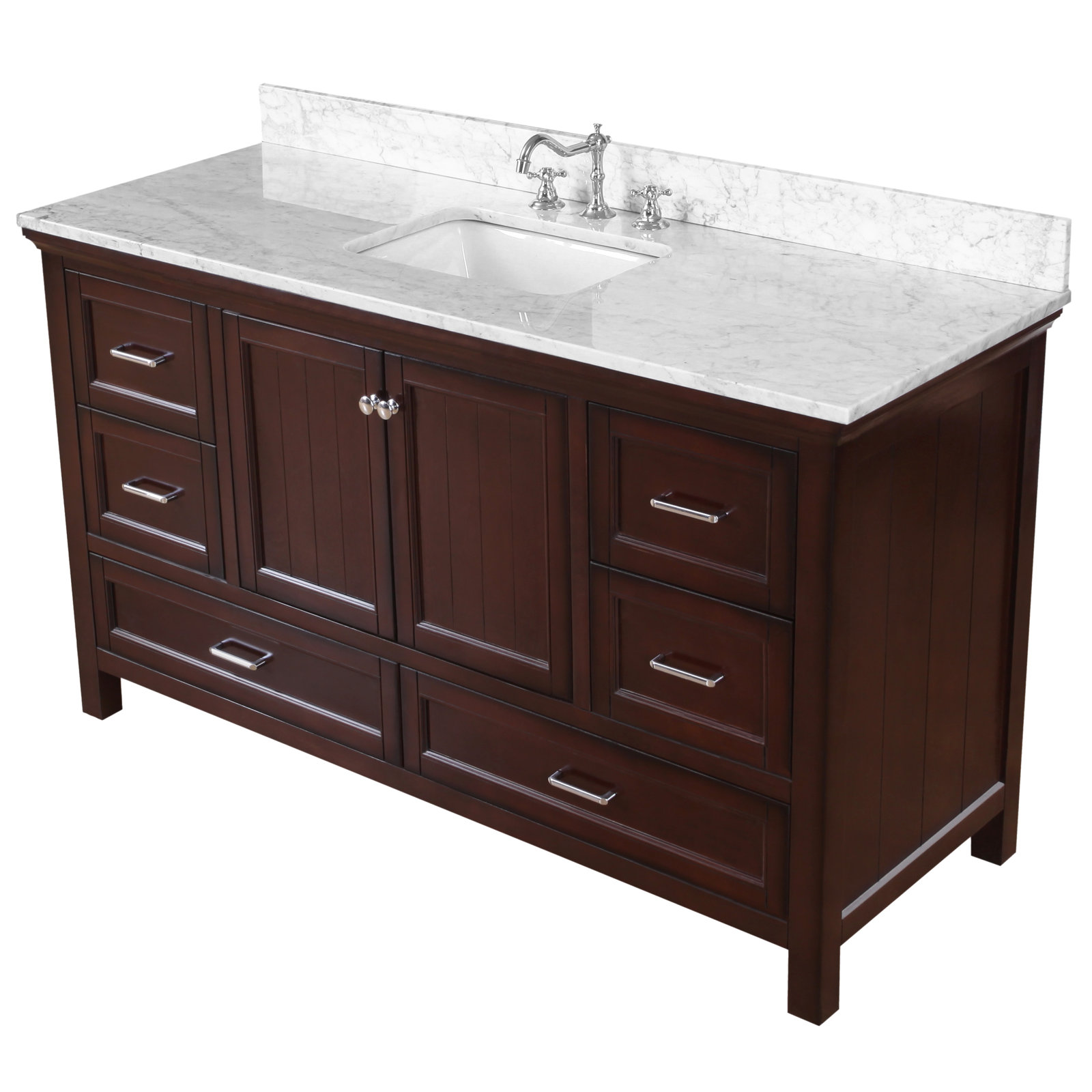 Maven 60" Carrara Marble Single Bathroom Vanity, Chocolate