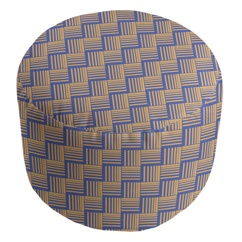 Upholstered Pouf, Blue/Orange