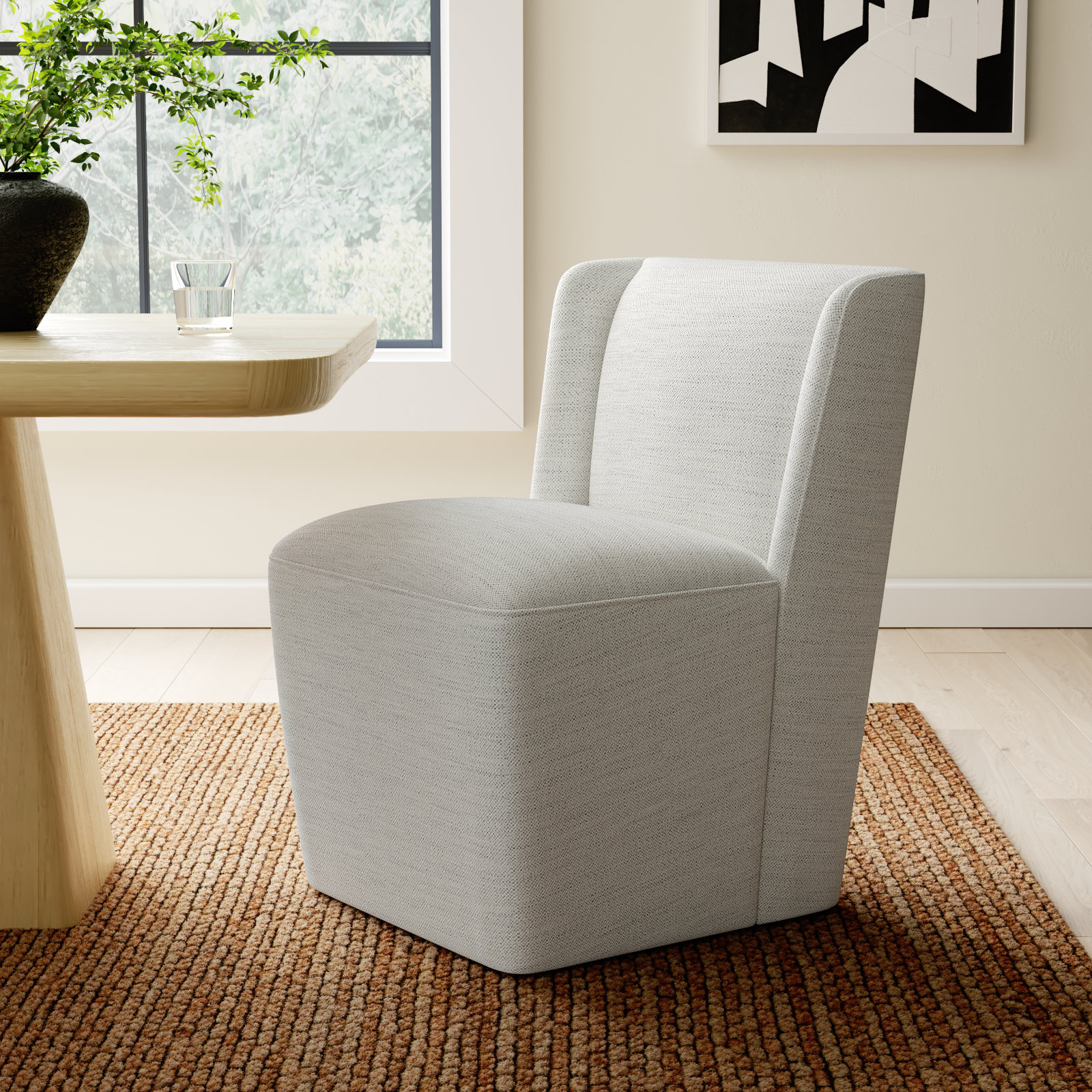 Ardeth Polyester Blend Side Chair With Caster, Prestige Ivory Basketweave