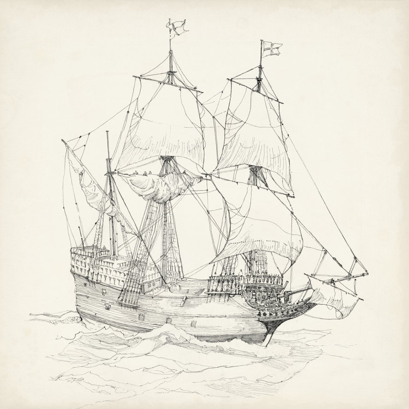 Antique Ship Sketch IV by Richard Foust - Wrapped Canvas Print, 91cm H x 91cm W