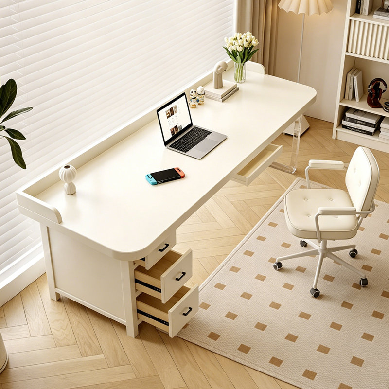Bureau 94,49 po en bois massif blanc crème, H 29,53 po x l 94,49 po x P 27,56 po