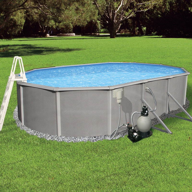 Steel Oval Hard Sided Pool 52'' H x W x L , with Pump Included, 33' L x 18' W x 52" H