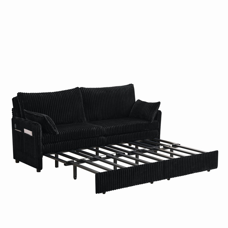 Canapé-lit convertible 3-en-1 avec poche latérale et ports USB, canapé-lit escamotable en velours côtelé moderne 73 po pour le salon, petit espace