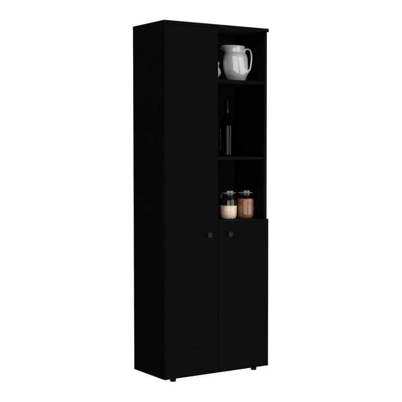 Armoire noire à 2 portes pour l'organisation de la cuisine - offrant un rangement polyvalent et avec des sections fermées ouvertes Une grâce pratique organisée combinant des tablettes de style contemporain