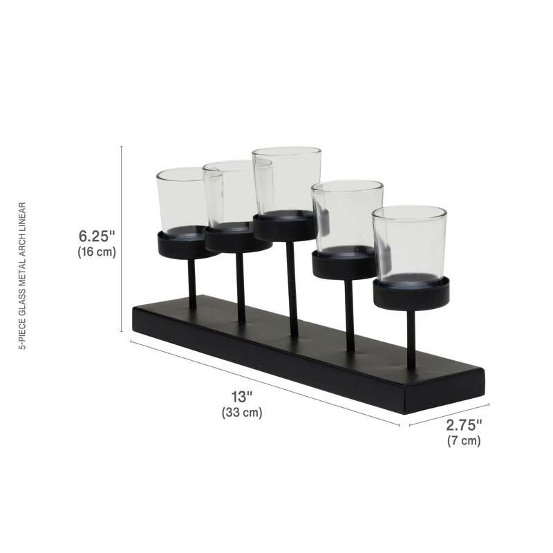 Black Metal and Clear Glass Geometric Tealight Holder