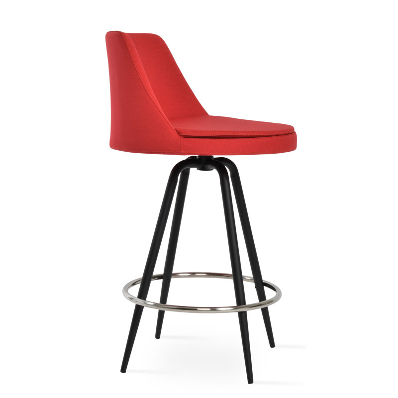 Tabouret de bar Martini, Similicuir noir, Rouge d’époque, Tabouret de bar (assise de 30 po de hauteur)
